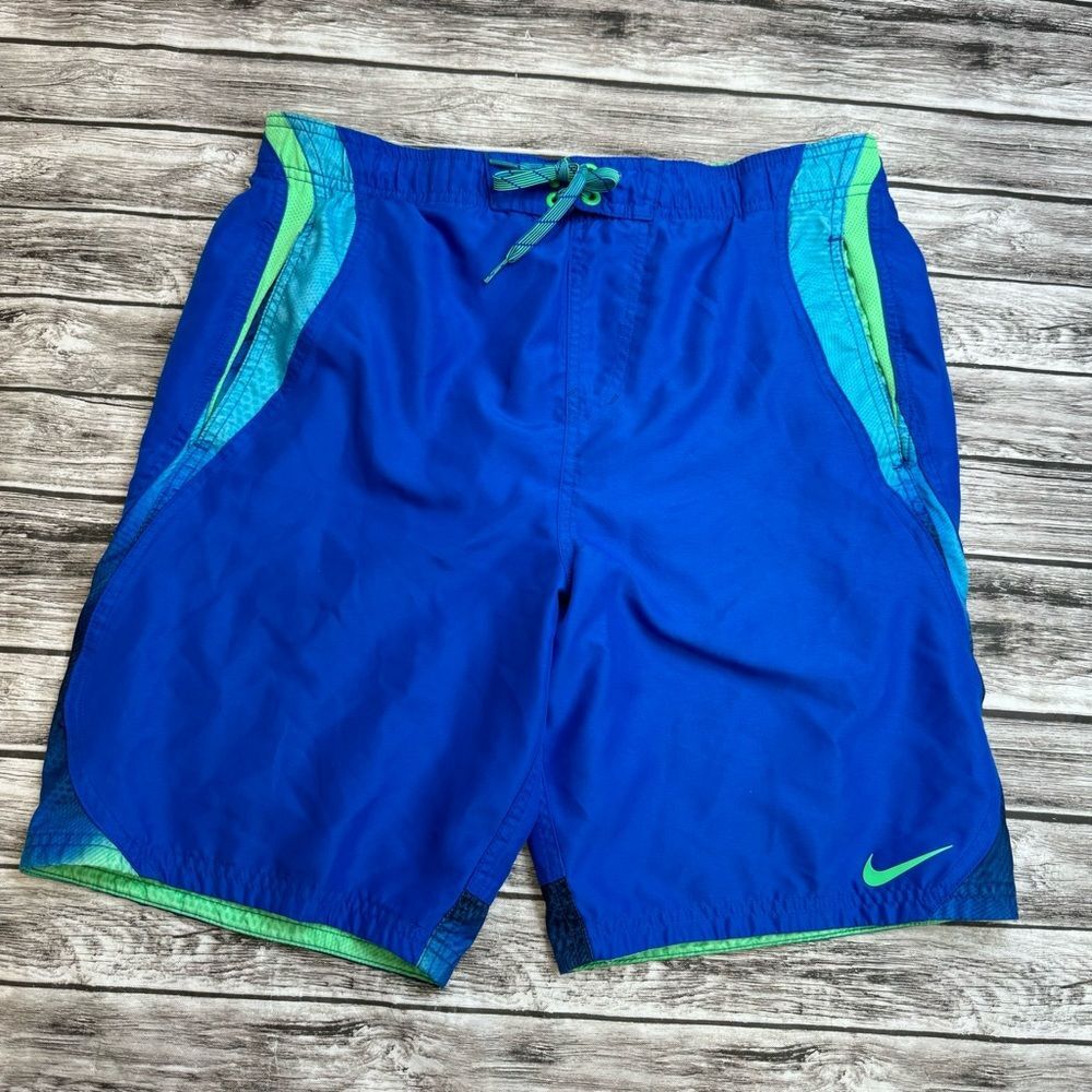 Men's Nike Colorblock Swim Trunks Board Shorts Blue Green Small